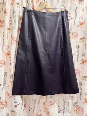 Rebecca Taylor Dark Plum Leather A-Line Skirt